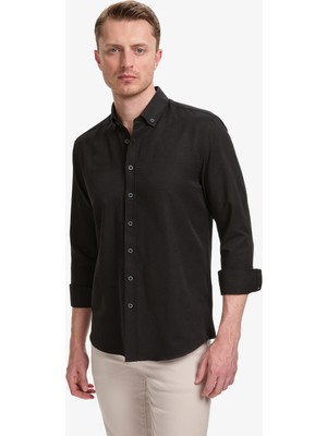 Pierre Cardin Erkek Siyah Oxford Slim Fit Kolay Ütülenebilir Gömlek 50320902-VR046