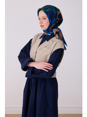Belli Lacivert Soyut Desen %100 Twill Ipek Eşarp 4301-84
