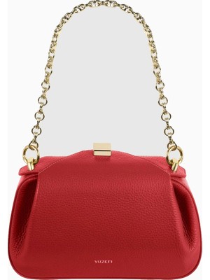 Yuzefi Oyster Mini Clutch ve Omuz Çantası, Çakıl Dokulu %100 Deri