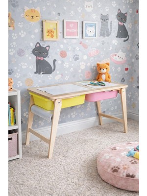 Yaz Sil Yüzeyli Masif Kontraplak Fonksiyonel Katlanır Çocuk Aktivite Masası