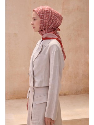 Belli Geometrik Desen Premıum Soft Nar Çiçeği Eşarp 12