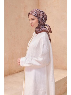 Belli Çiçek Desen Premıum Soft Kahve Eşarp 11