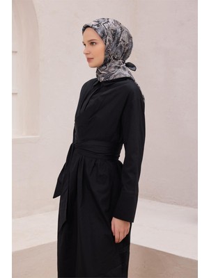 Belli Etnik Desen Premıum Soft Siyah - Beyaz Eşarp 5