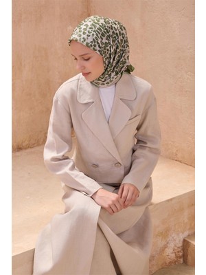 Belli Leopar Desen Premıum Soft Yeşil Eşarp 13