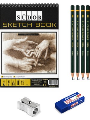 Tuffy's Eskiz Set A5 Veya A4 50 Yaprak Eskiz Defteri Hamur Silgi Sınav Silgisi Kalemtıraş 3’lü Pastel Dağıtıcı (Gölgelendirme Kalemi) Dereceli Kalem Sanatsal Çizim ve Eskiz Seti Karakalem Teknik Çizim