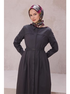 Belli Obje Desen Ipek Eşarp 4216D (Twıll) Antrasit - 86