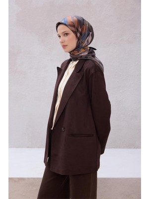 Belli Ekose Kemer Desen Ipek Eşarp 4206D (Twıll) Koyu Vizon - 51