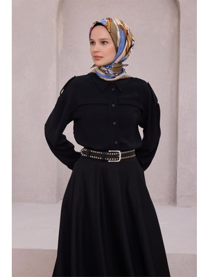 Belli Obje Desen Ipek Eşarp 4205D (Twıll) Mavi - 31