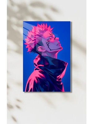 Ryomen Sukuna Hd Metal Poster – Neon Anime Tasarım