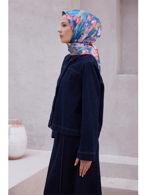 Belli Çiçek Desen Ipek Eşarp 4217D (Twıll) Turuncu   - 01