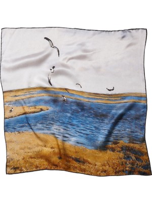 Silqoora %100 Ipek Bandana Fular Art Collection (55X55 Cm)-Józef Chełmoński (Martılar)