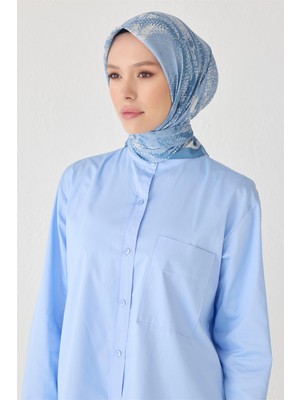 Belli Çiçek Desen Premıum Soft Mavi Eşarp 2