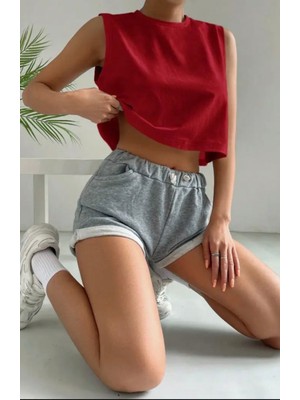 Punix Özel Seri Baskısız Düz Renk %100 Pamuk Hip Hop Kolsuz Kadın Oversize Crop T-Shirt