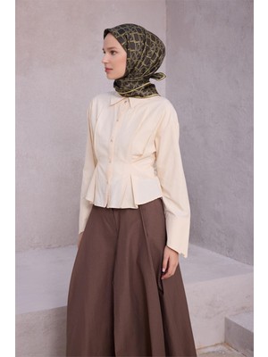 Belli Geometik Desen Ipek Eşarp 4214D (Twıll) Haki - 84