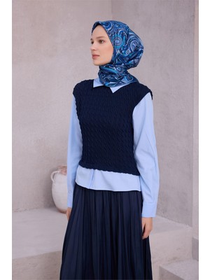 Belli Etnik Desen Ipek Eşarp 4222D (Twıll) Lacivert - 88