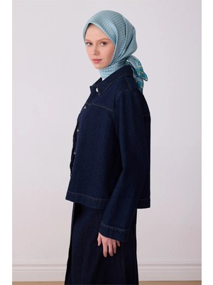 Belli Açık Mavi Klasik Desen %100 Twill Ipek Eşarp 4326-54