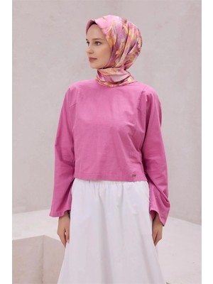 Belli Pembe Çiçek Desen %100 Twill İpek Eşarp 4217 - 4