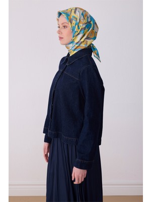 Belli Sarı Obje Desen %100 Twill Ipek Eşarp 4307-84