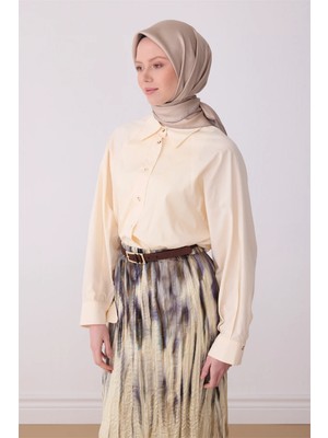 Belli Açık Vizon Klasik Desen %100 Twill Ipek Eşarp 4305-82