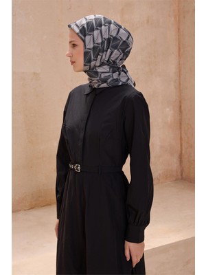 Belli Geometrik Desen Premıum Soft Siyah Eşarp 14
