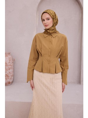 Belli Geometik Desen Ipek Eşarp 4221D (Twıll) Hardal - 02