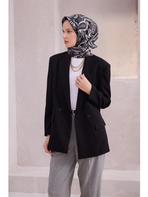 Belli Etnik Desen Ipek Eşarp 4222D (Twıll) Siyah - 58