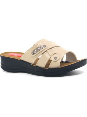 Tarzbu Ortopedik Tabanlı Kadın Günlük Terlik, Krem, Çapraz Bantlı, Rahat Taban TARZ691