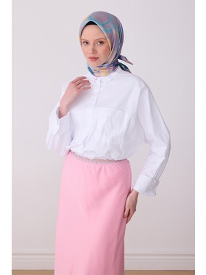 Belli Mor Soyut Desen %100 Twill Ipek Eşarp 4301-83