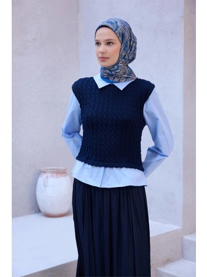 Belli Etnik Desen Premıum Soft Mavi Eşarp 5