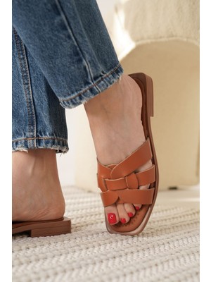 Zerenyus Nashville Taba Hakiki Deri Kadın Günlük Terlik