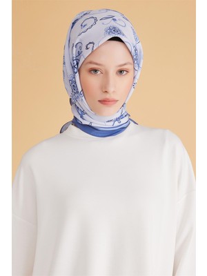 Belli Şal Desen Modal Mavi Eşarp 1
