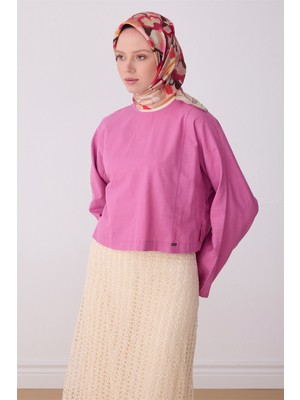Belli Pembe Çok Renkli Çiçek Desen %100 Twill Ipek Eşarp 4312-35