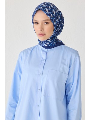 Belli Geometrik Desen Premıum Soft Lacivert Eşarp 3