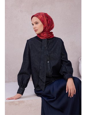 Belli Etnik Desen Ipek Eşarp 4202D (Twıll) Bordo - 05