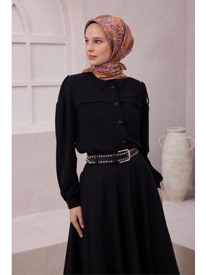 Belli Etnik Desen Ipek Eşarp 4202D (Twıll) Vizon - 54