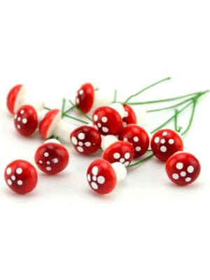 Vizyon Çiçek Vizyon Yapay Mantar 75 Adet Mini Teraryum Malzemesi Telli Kırmızı Mantarlar Dekoratif Saksı Süsleri