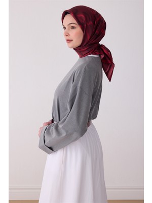 Belli Bordo Geometrik Desen %100 Twill Ipek Eşarp 4309-31
