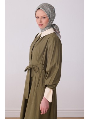 Belli Yeşil Etnik Desen %100 Twill Ipek Eşarp 4308-34