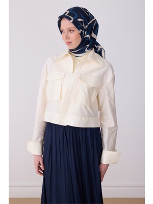 Belli Lacivert Soyut Desen %100 Twill Ipek Eşarp 4309-34