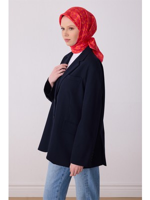 Belli Kırmızı Obje Desen %100 Twill Ipek Eşarp 4322-31