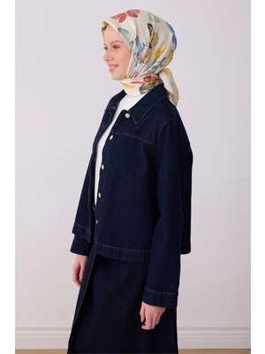 Belli Ekru Yeşil Obje Desen %100 Twill Ipek Eşarp 4329-80