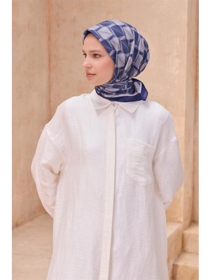 Belli Geometrik Desen Premıum Soft Lacivert Eşarp 14