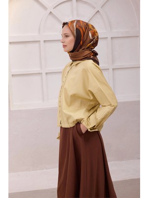 Belli Obje Desen Ipek Eşarp 4205D (Twıll) Kahve - 81