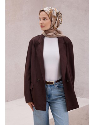 Belli Obje Desen Ipek Eşarp 4205D (Twıll) Bej - 82