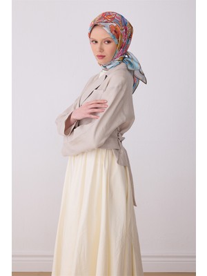 Belli Mint Obje Desen %100 Twill Ipek Eşarp 4324-01