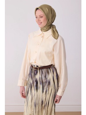 Belli Haki Klasik Desen %100 Twill Ipek Eşarp 4305-80