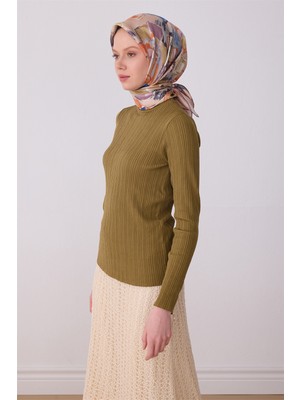 Belli Sarı Soyut Desen %100 Twill Ipek Eşarp 4310-82