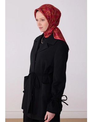 Belli Kırmızı Klasik Desen %100 Twill Ipek Eşarp 4328-01