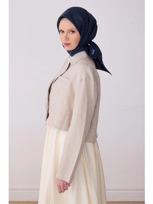 Belli Lacivert Klasik Desen %100 Twill Ipek Eşarp 4317-53