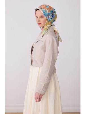 Belli Çok Renkli Obje Desen %100 Twill İpek Eşarp 4324 - 81